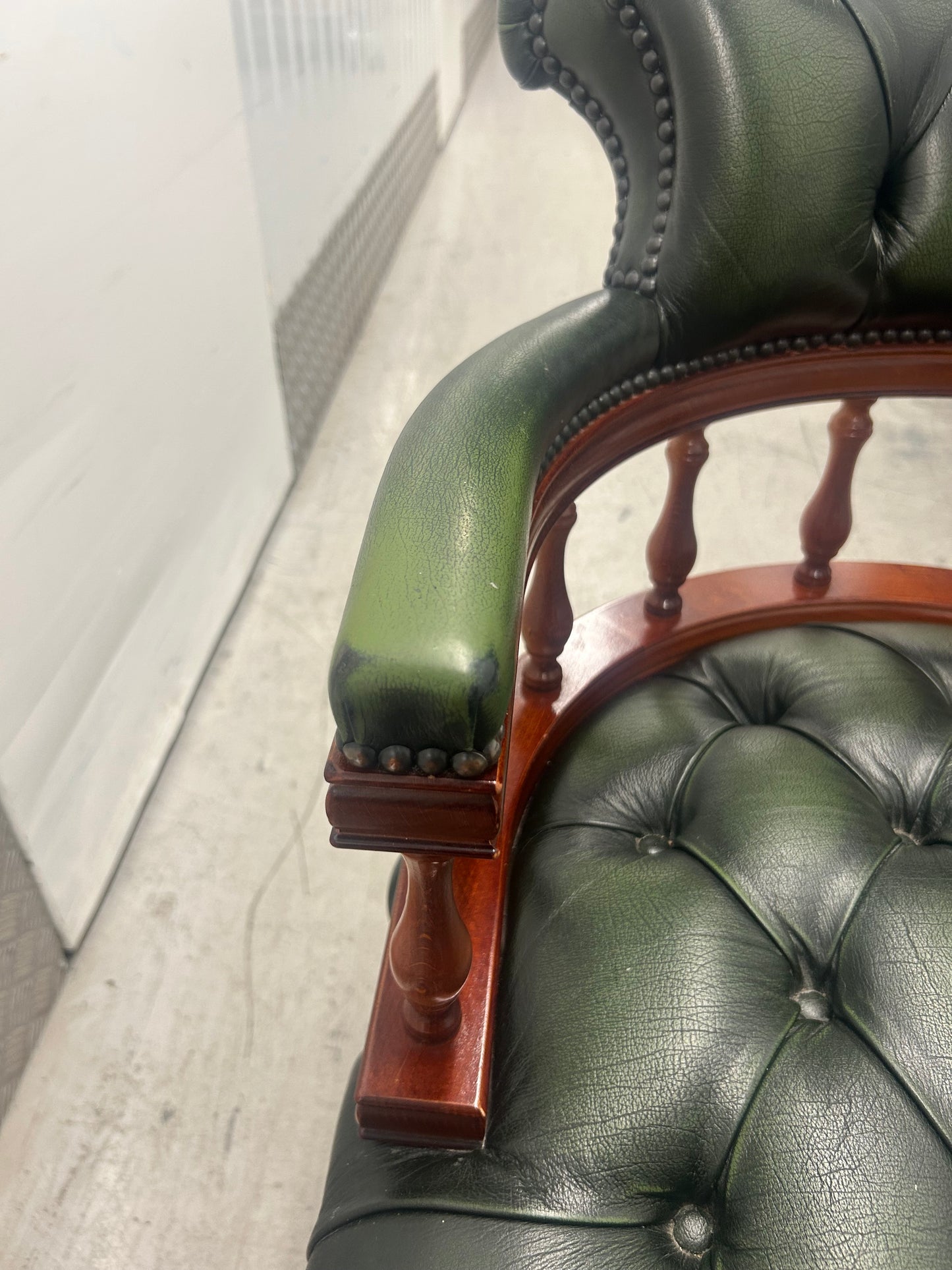 Green Leather Chesterfield Captains Desk Swivel Office Chair Pre-Loved