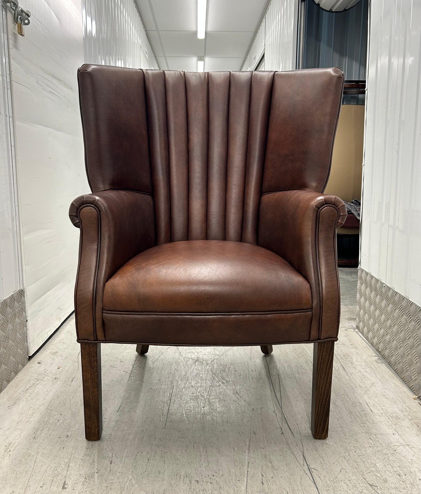 Barrel Back Brown Leather Armchair Pre-Loved