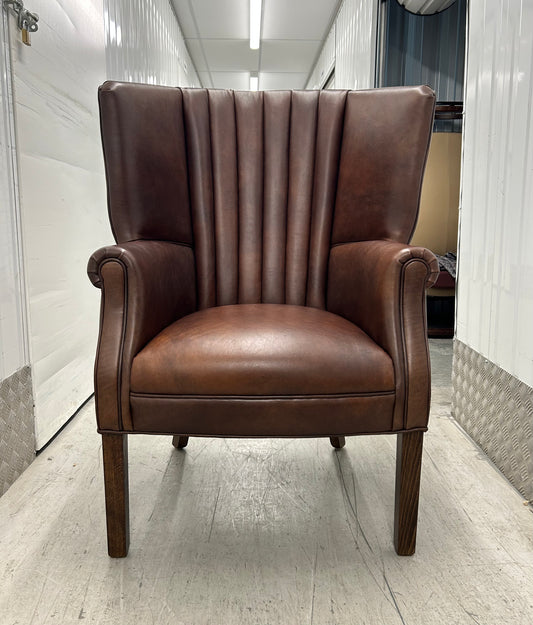 Barrel Back Brown Leather Armchair Pre-Loved