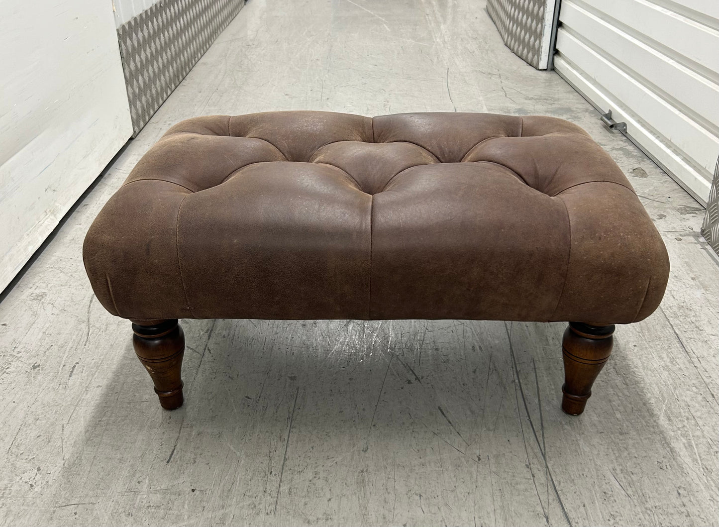 Laura Ashley Brown Leather Lancaster Footstool Pre-Loved
