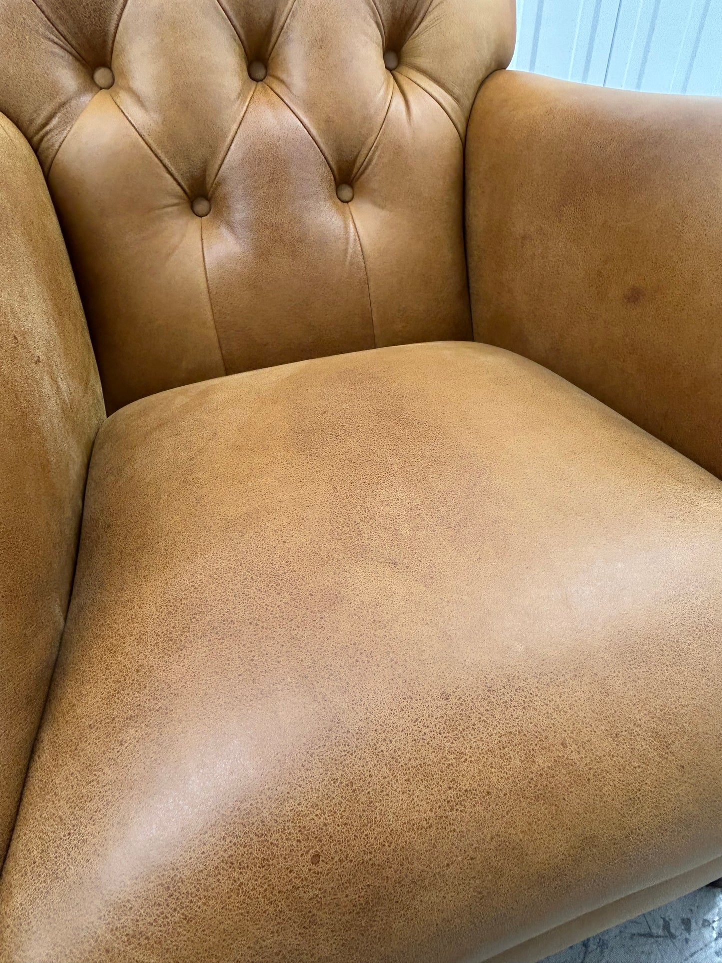 Laura Ashley Lancaster Tan Leather Armchairs Pair Pre-Loved