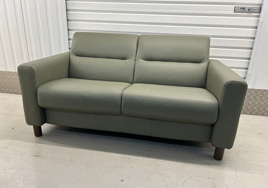 Ekornes Stressless Fiona Shadow Green Paloma Leather 2 Seater Sofa New (Ex Display)