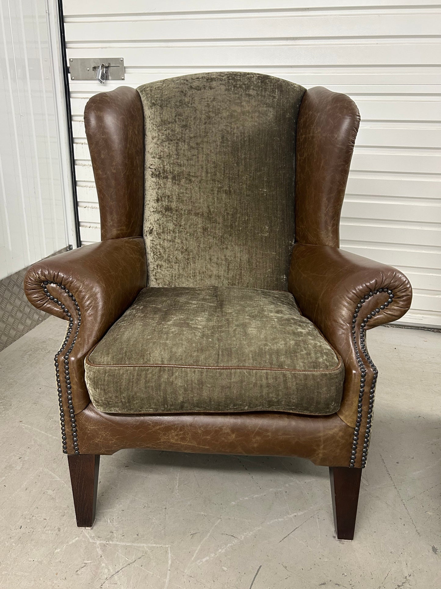 Tetrad Leather & Velvet Wingback Armchair Excellent Condition Pre-Loved