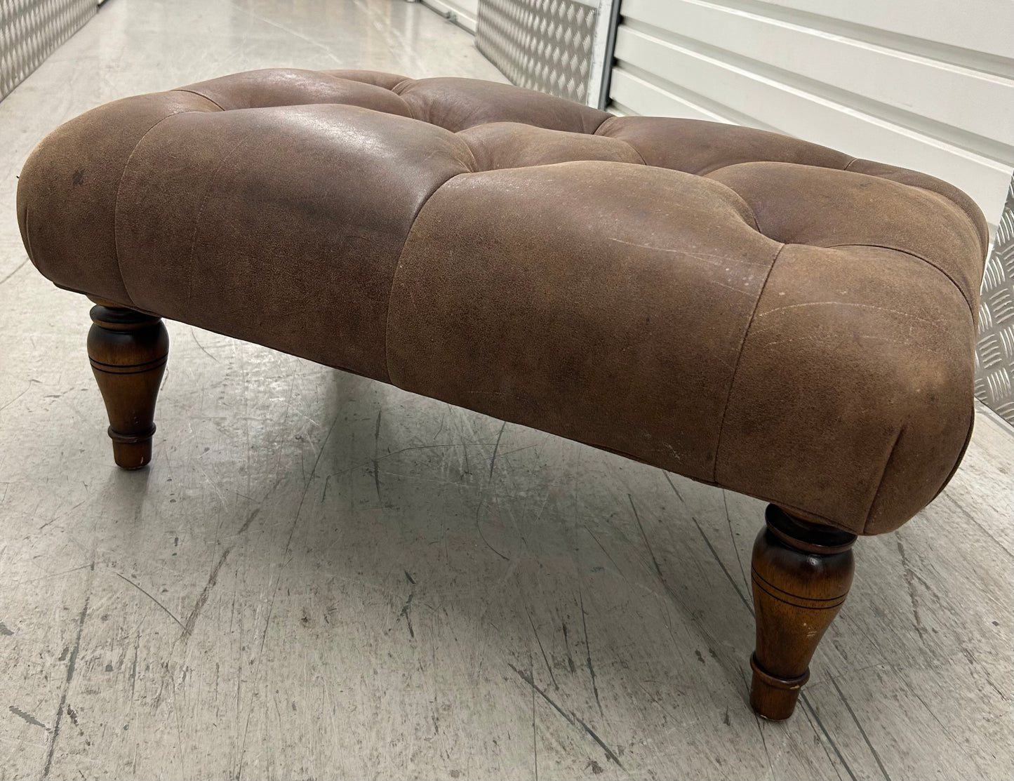 Laura Ashley Brown Leather Lancaster Footstool Pre-Loved