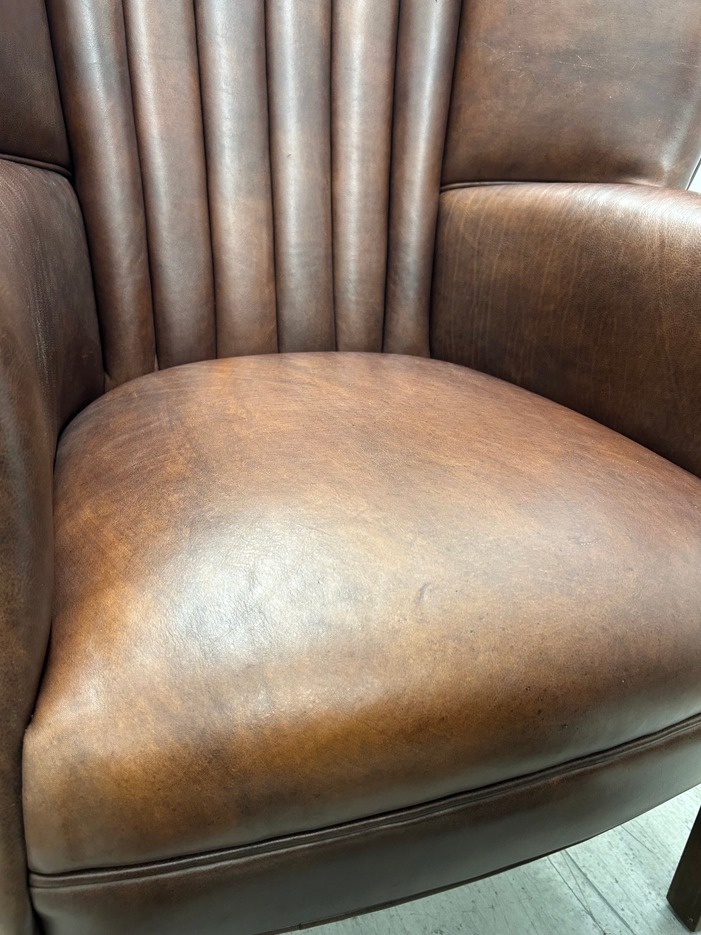 Barrel Back Brown Leather Armchair Pre-Loved