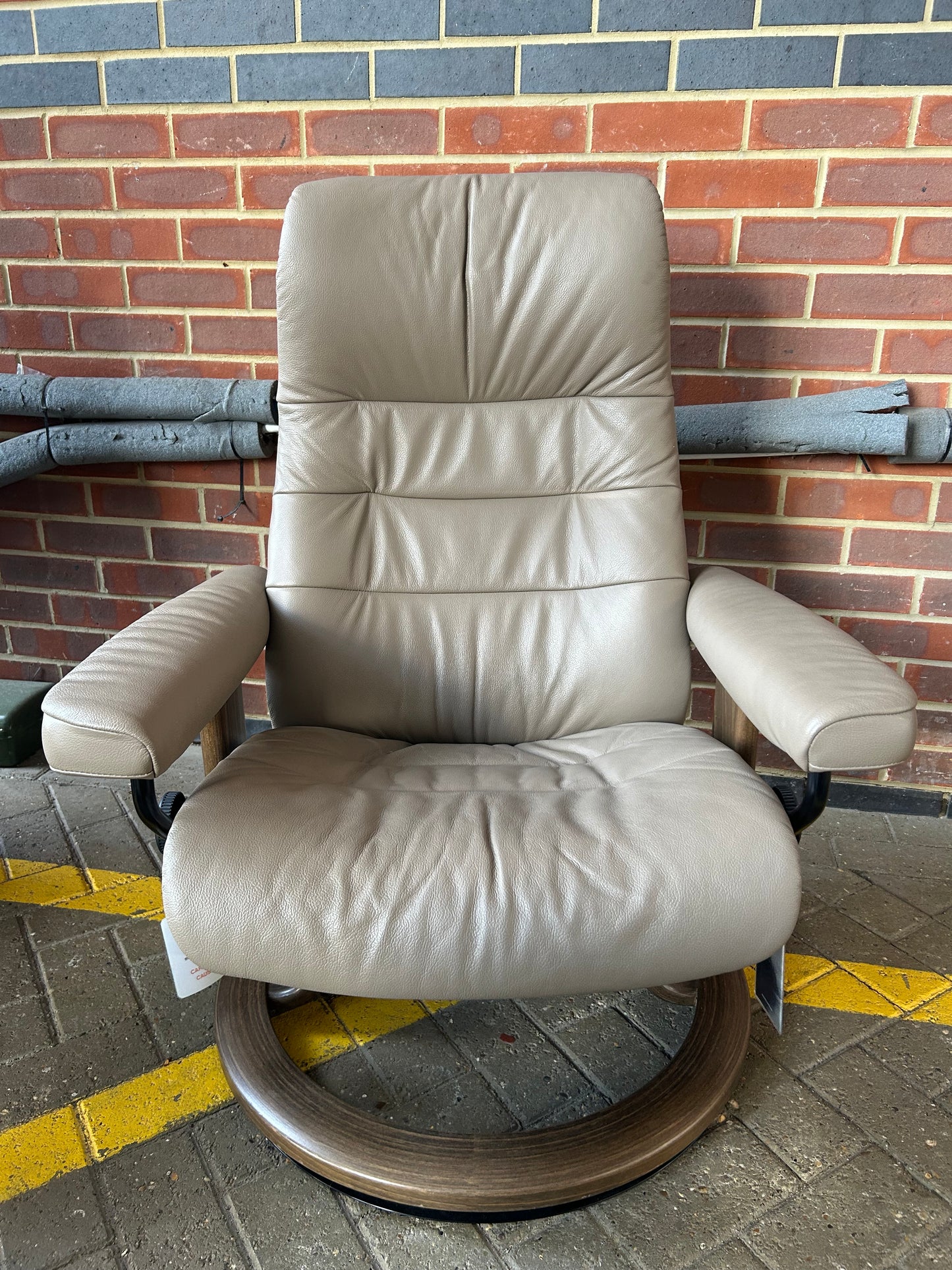 Ekornes Stressless Opal Recline & Swivel Mole Leather Chairs & Stool Pair Pre-Loved