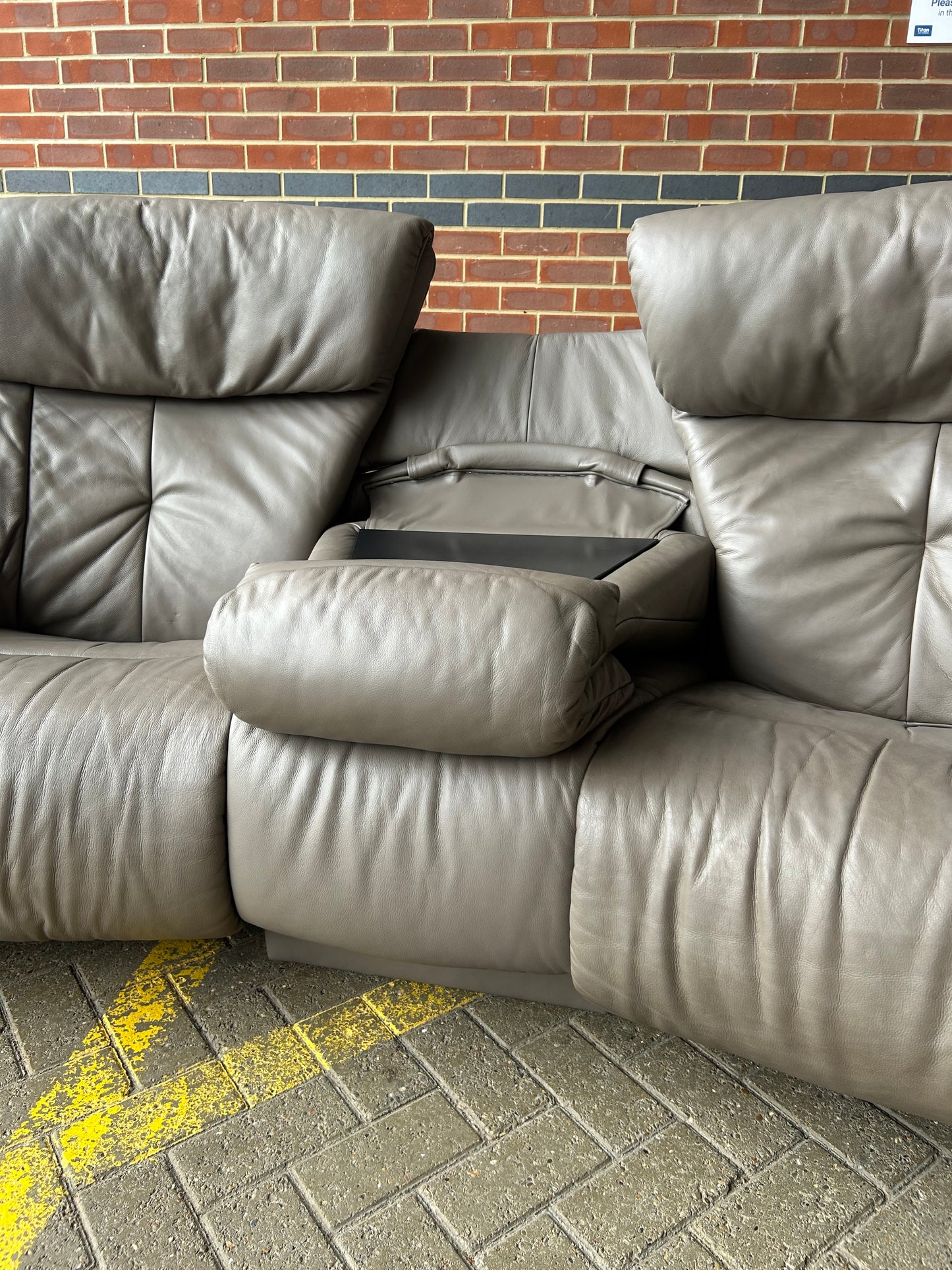 Himolla 3 Seater Curved Leather Recliner Sofa With Retractable Table Pre-Loved
