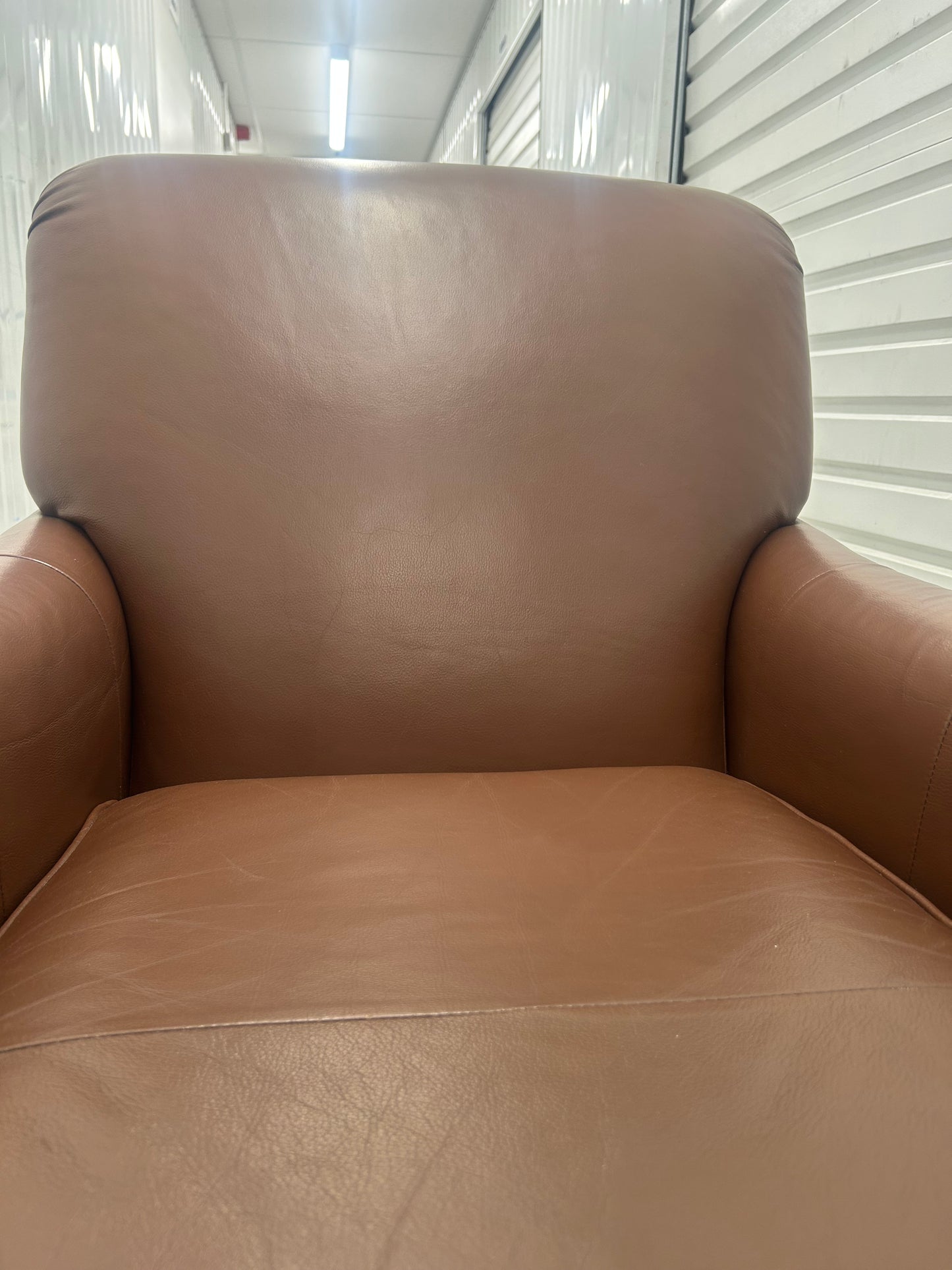 Marks & Spencer Brown Leather Howard Style Armchair & Footstool Pre-Loved