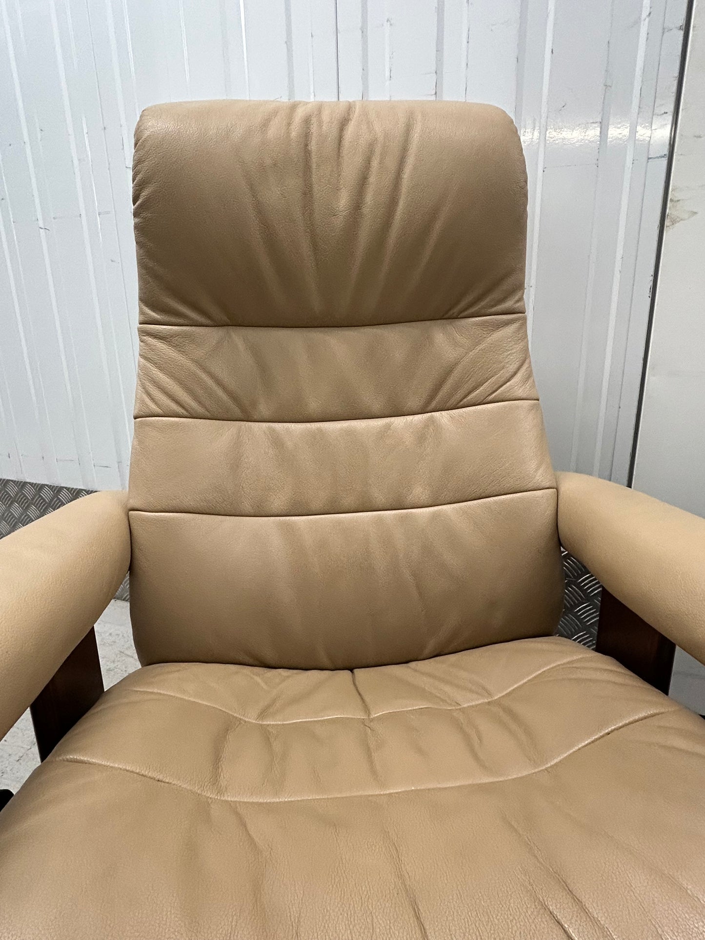 Ekornes Stressless Recline & Swivel Leather Chairs & Stool Pair Pre-Loved