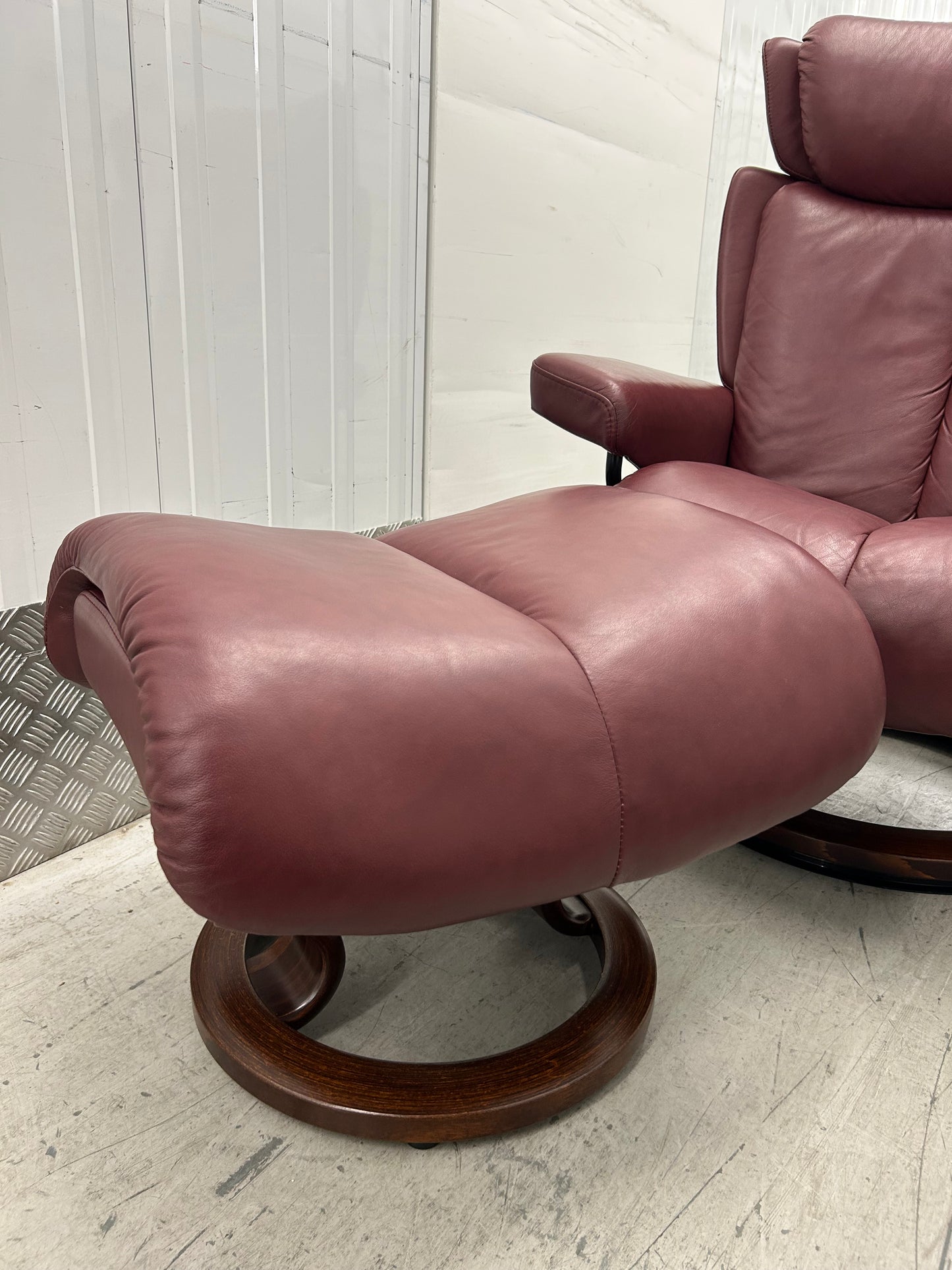 Ekornes Stressless Magic Leather Recliner Armchair & Footstool Medium Size Pre-Loved