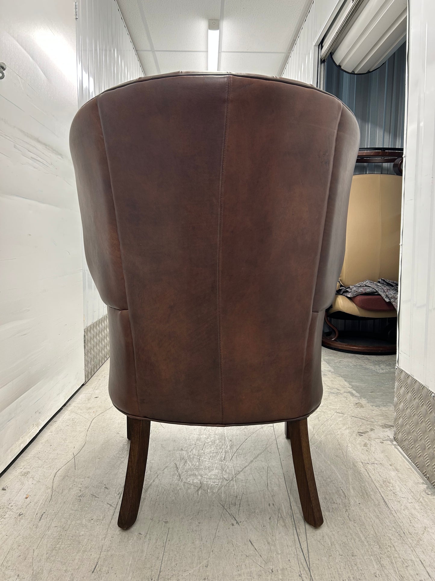 Barrel Back Brown Leather Armchair Pre-Loved