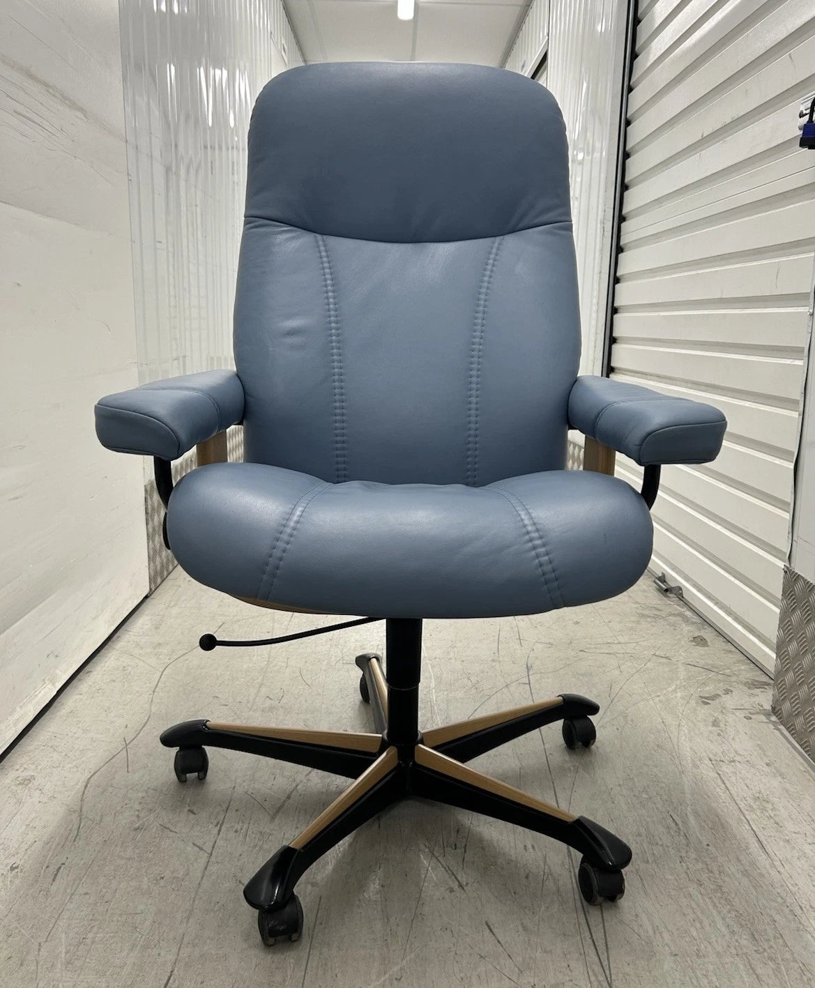 Ekornes Stressless Consul Recliner Sparrow Blue Leather Office Desk Chair Pre-Loved