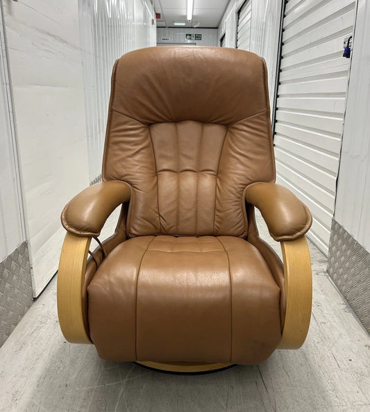 Himolla Mosel Midi Cognac Leather Recline & Swivel Chair Integrated Footrest Pre-Loved